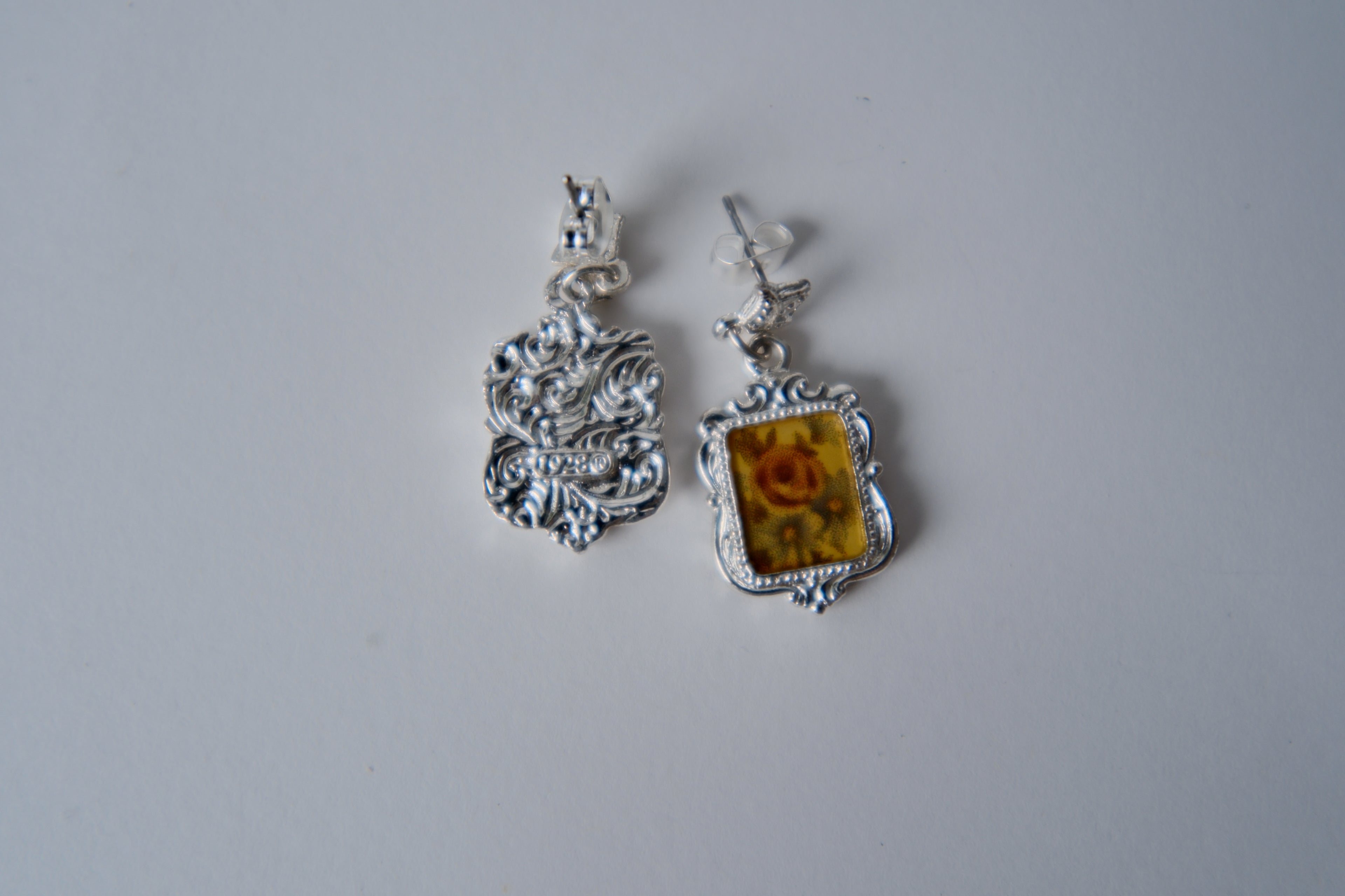 1928 rose enamel drop earrings