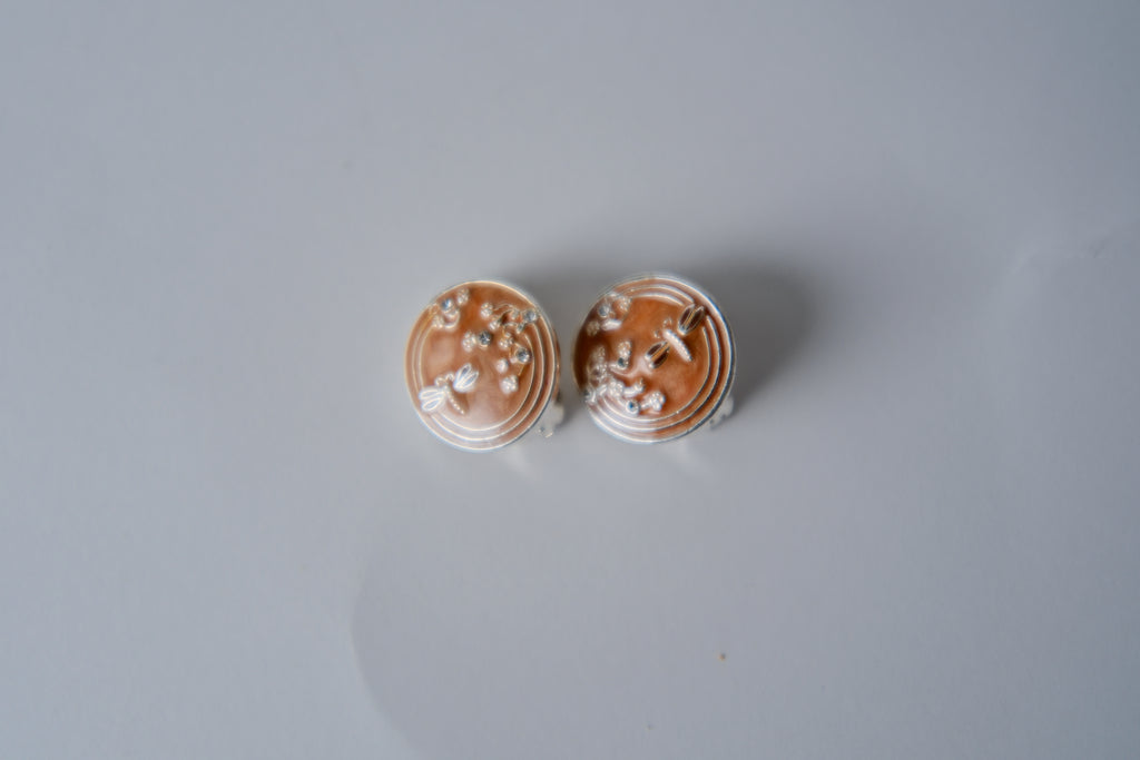 Vintage enamel clip ons with dragonflies