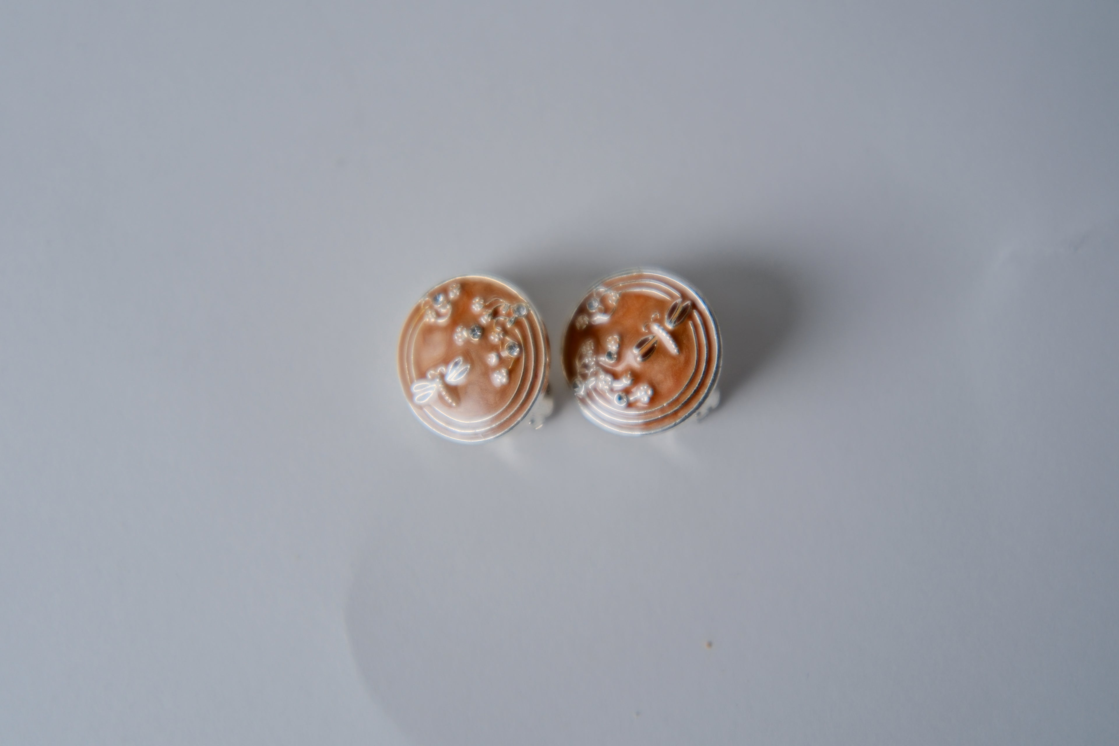 Vintage enamel clip ons with dragonflies