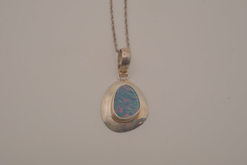 Sterling silver freeform Australian opal pendant chain