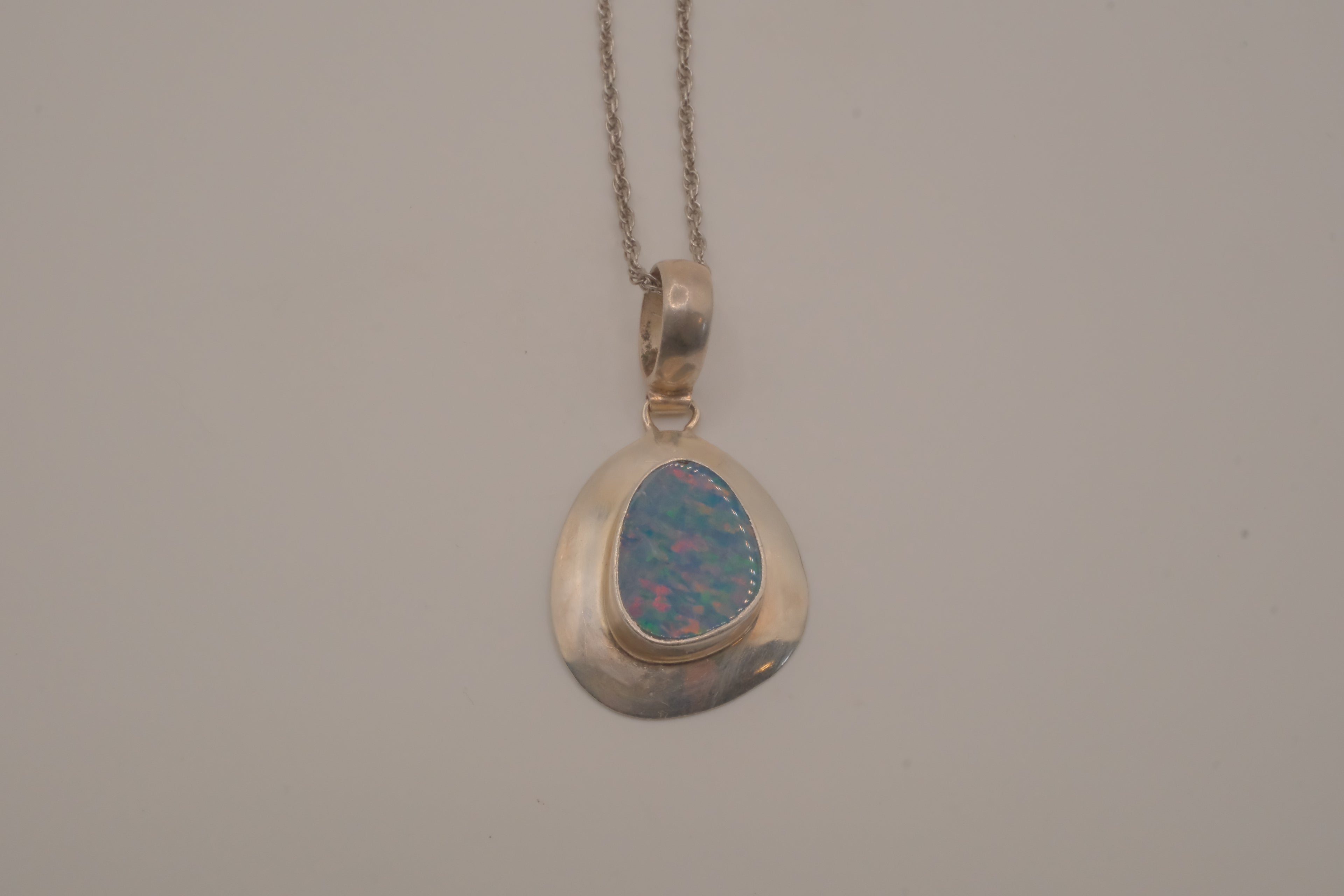 Sterling silver freeform Australian opal pendant chain
