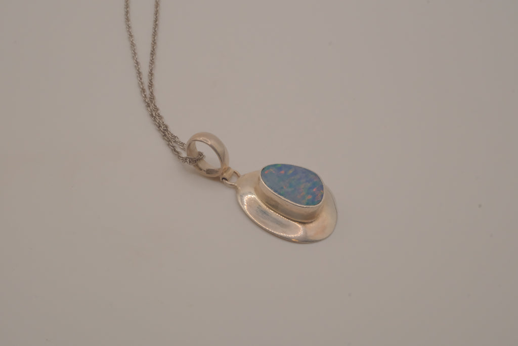 Sterling silver freeform Australian opal pendant chain