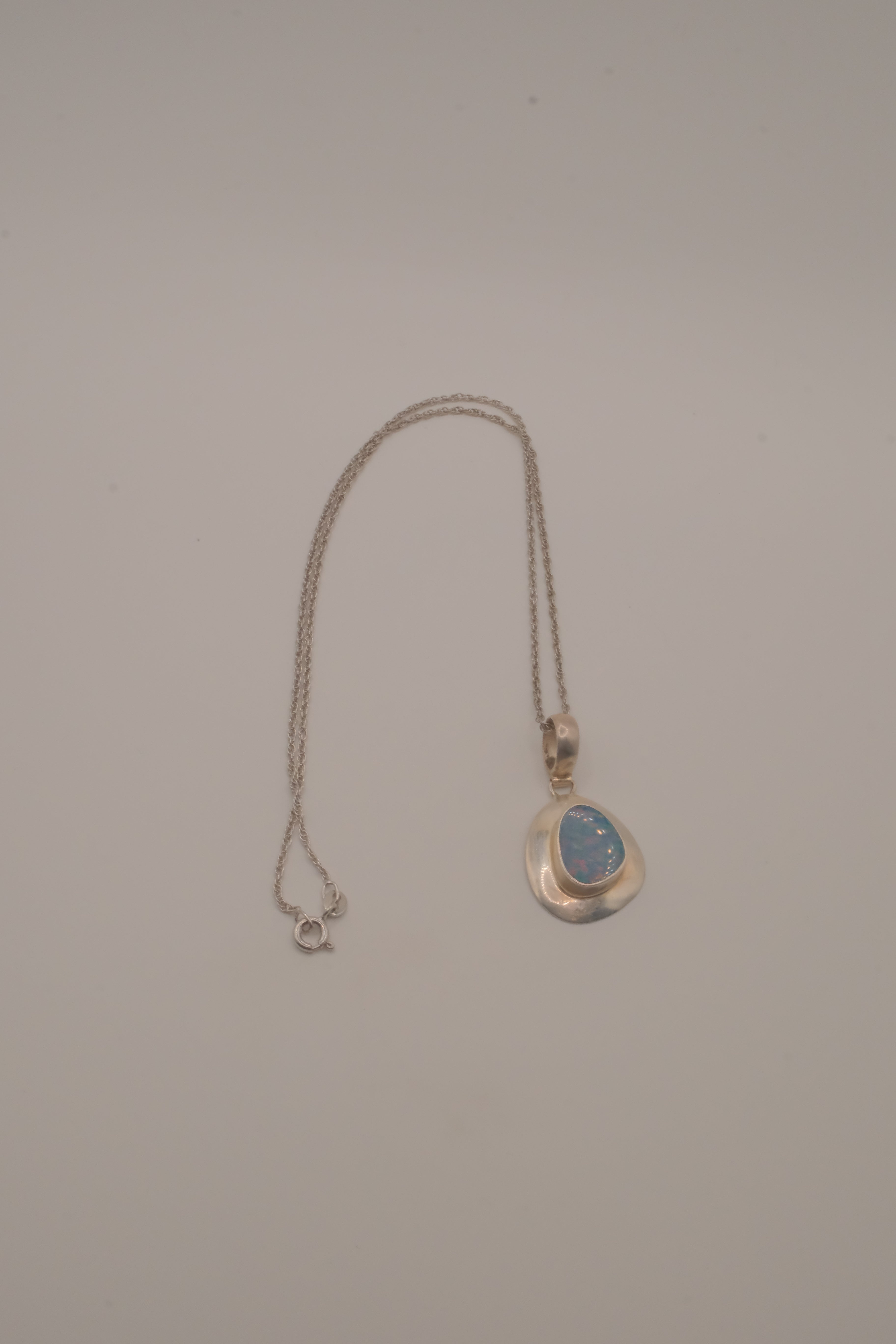 Sterling silver freeform Australian opal pendant chain