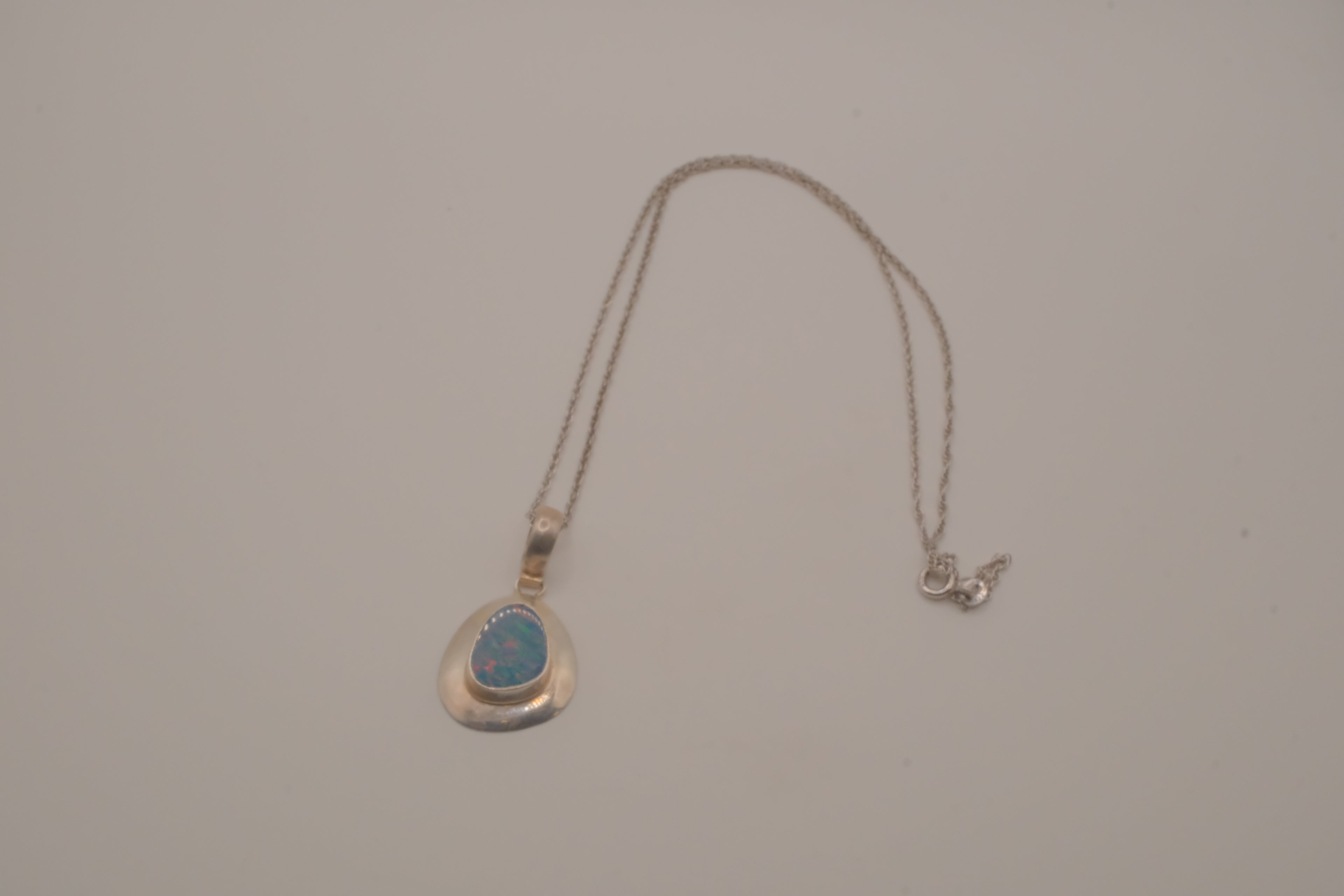 Sterling silver freeform Australian opal pendant chain