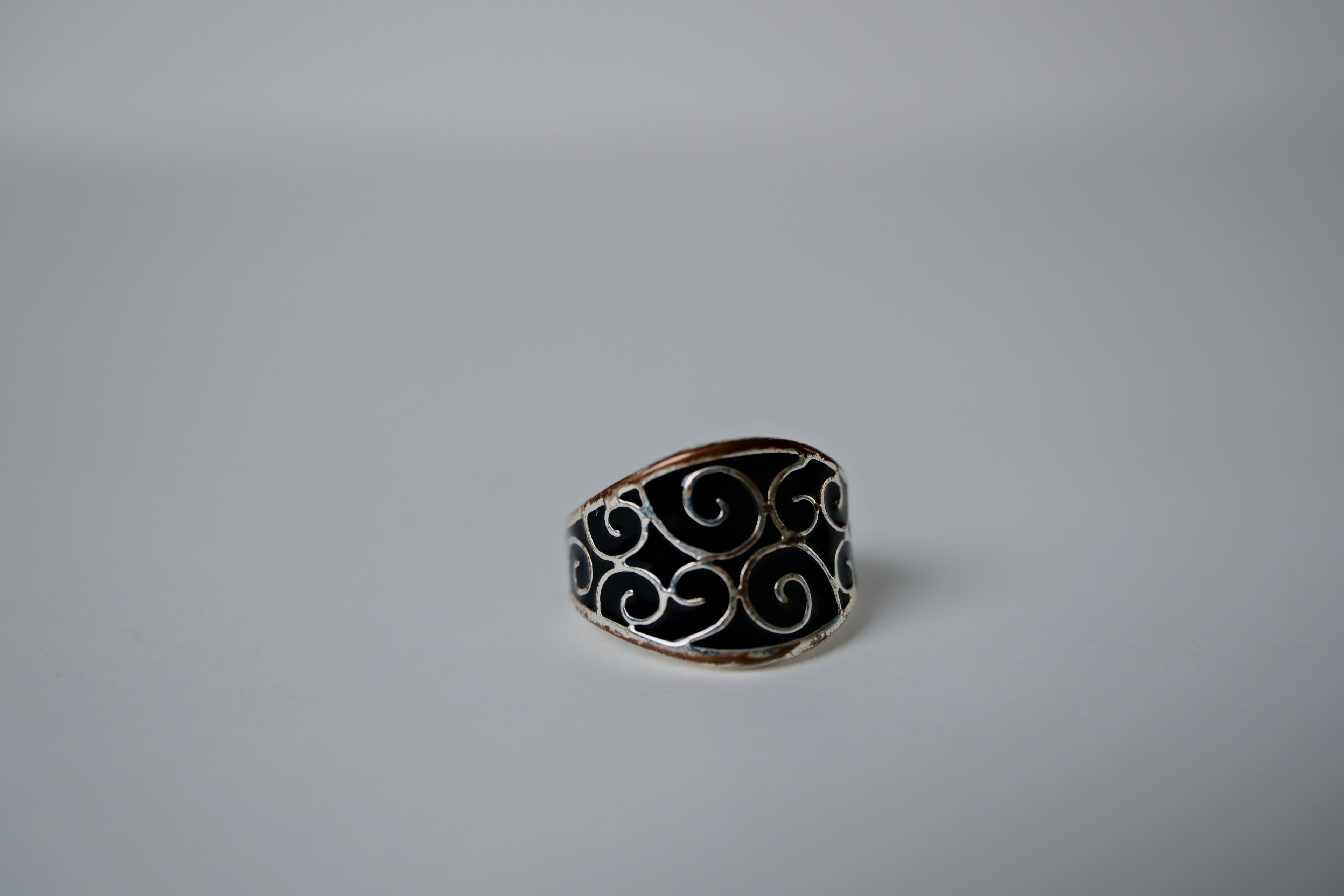 Vintage Sterling Silver and Black Enamel Ring
