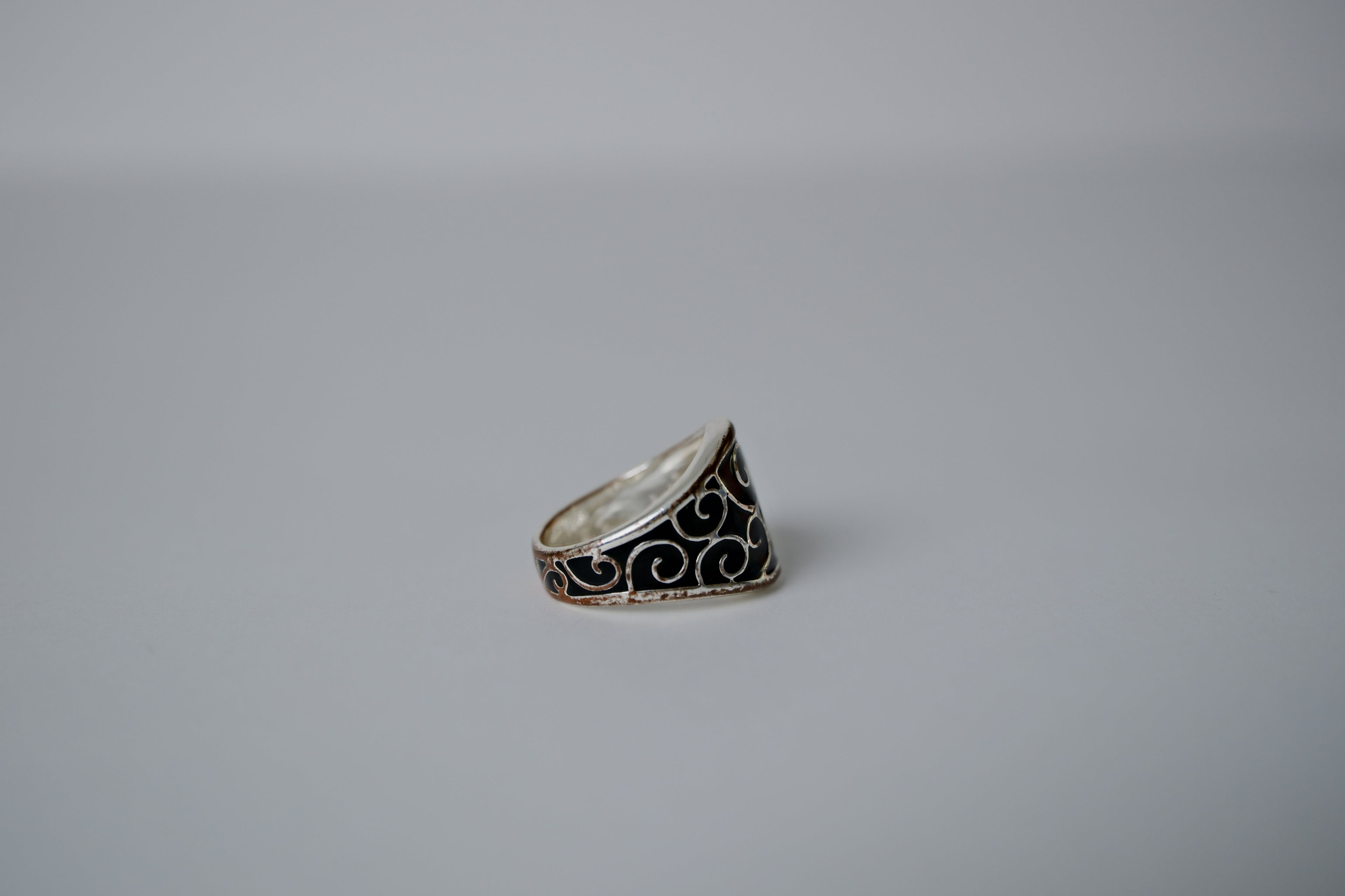 Vintage Sterling Silver and Black Enamel Ring