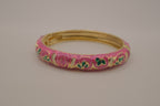 Pink enamel floral hinged bangle bracelet