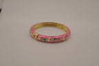 Pink enamel floral hinged bangle bracelet