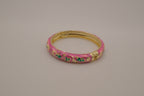 Pink enamel floral hinged bangle bracelet