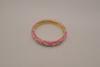 Pink enamel floral hinged bangle bracelet