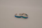 Sterling silver blue-green opal inlay hoop earrings