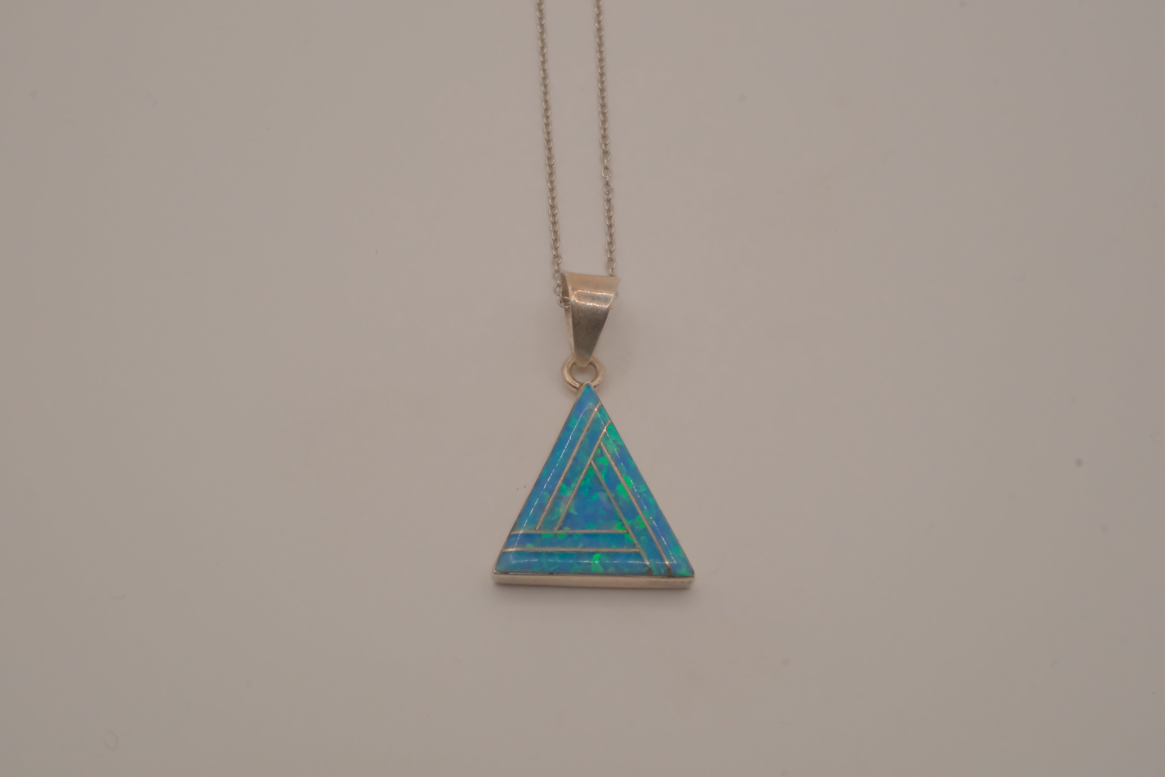 Sterling silver geometric triangle Opal inlay pendant chain