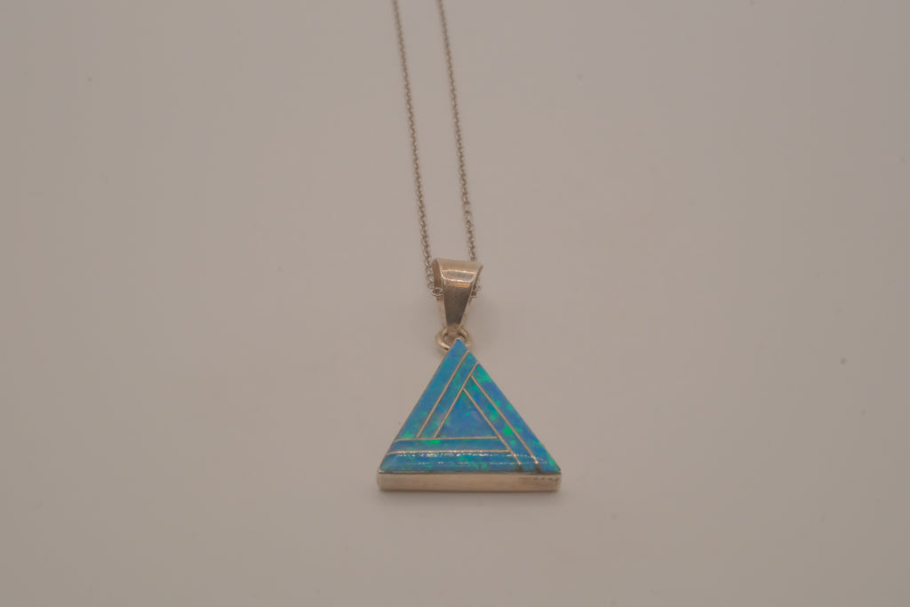 Sterling silver geometric triangle Opal inlay pendant chain