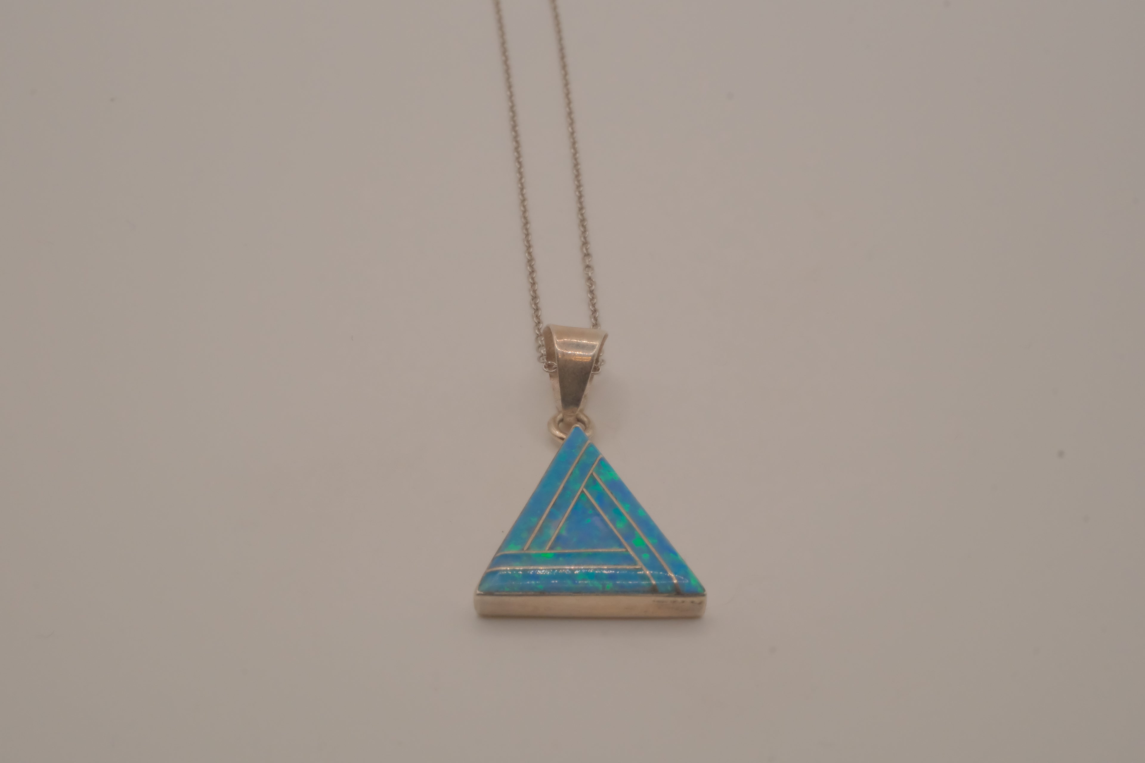 Sterling silver geometric triangle Opal inlay pendant chain