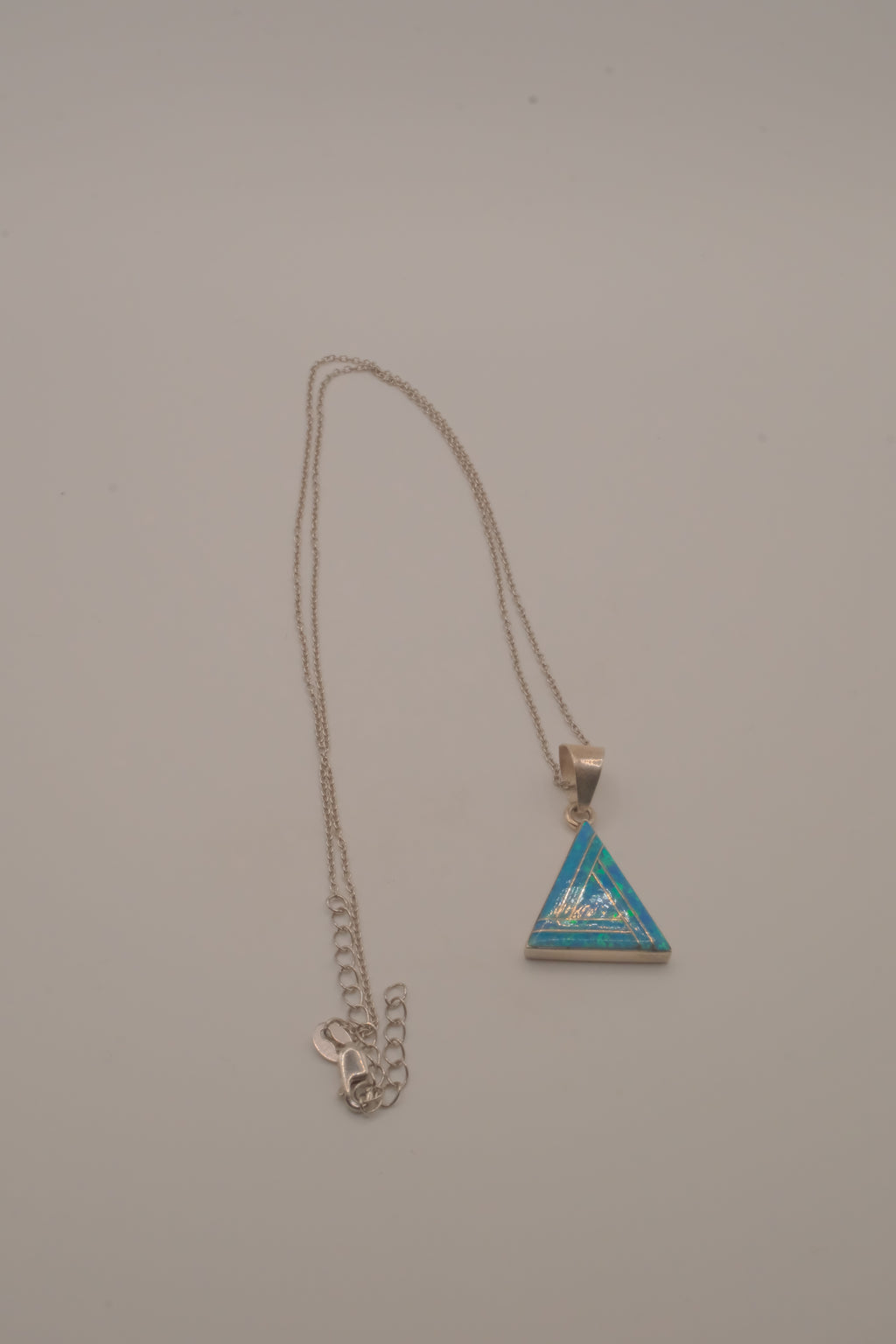 Sterling silver geometric triangle Opal inlay pendant chain