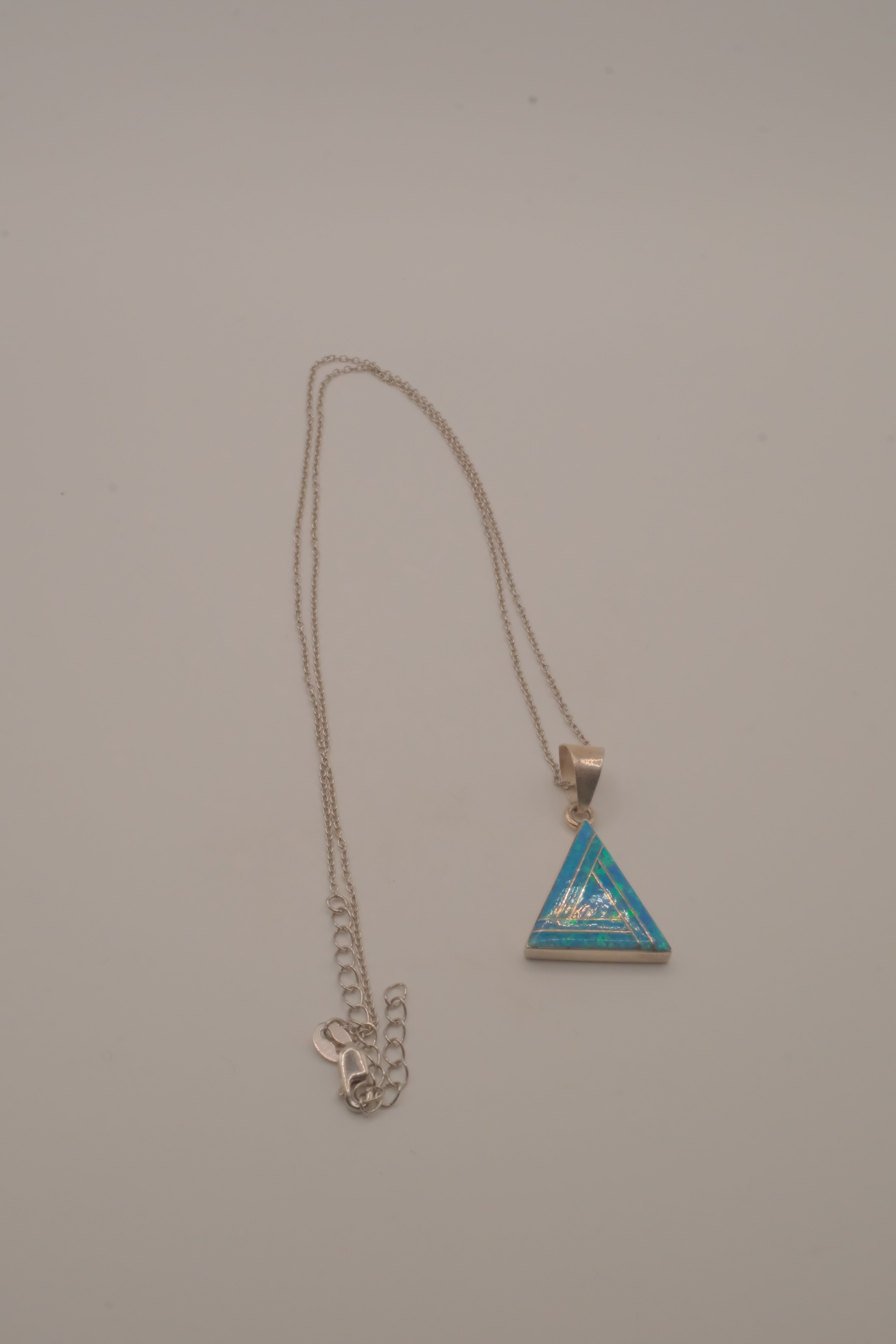 Sterling silver geometric triangle Opal inlay pendant chain