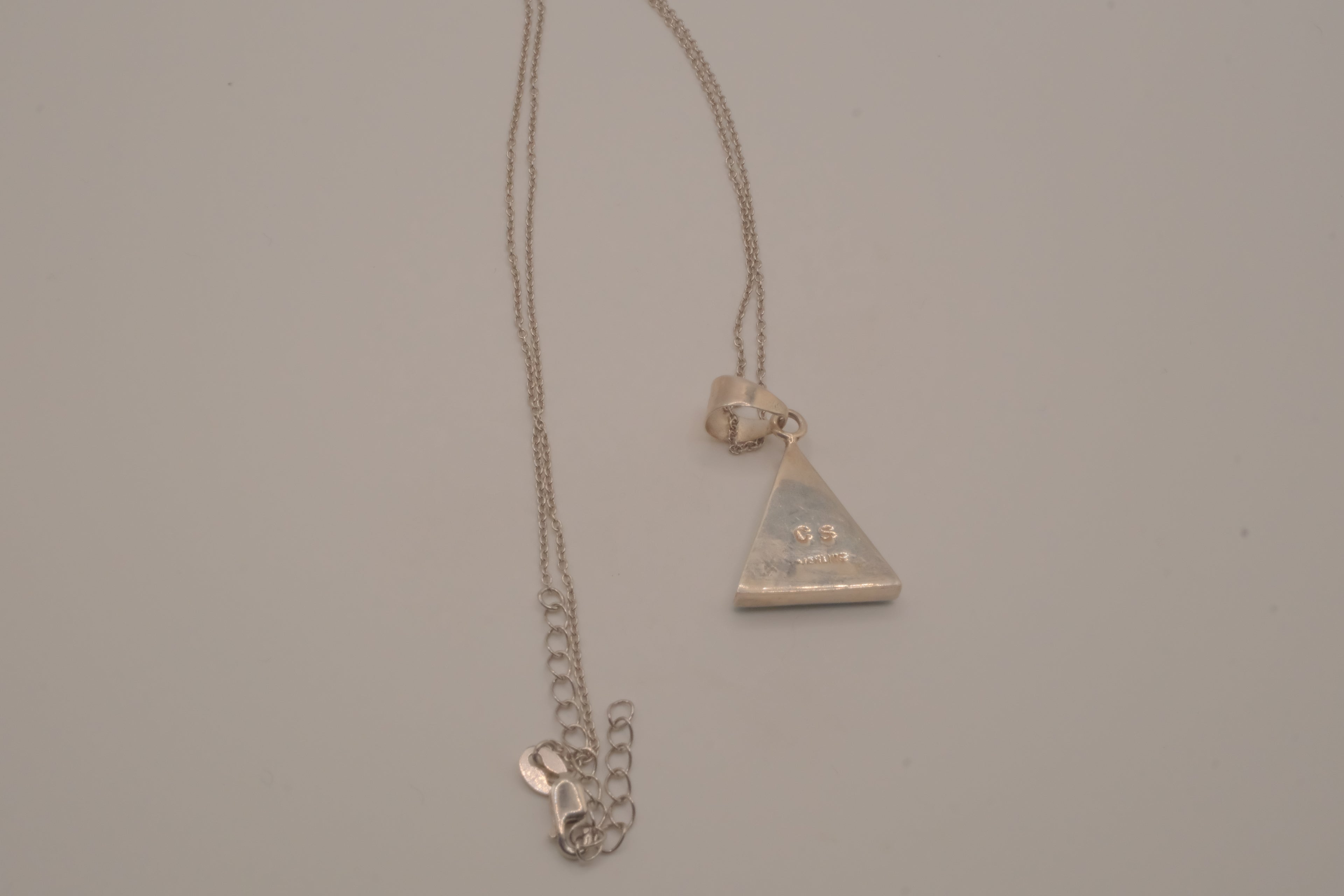 Sterling silver geometric triangle Opal inlay pendant chain