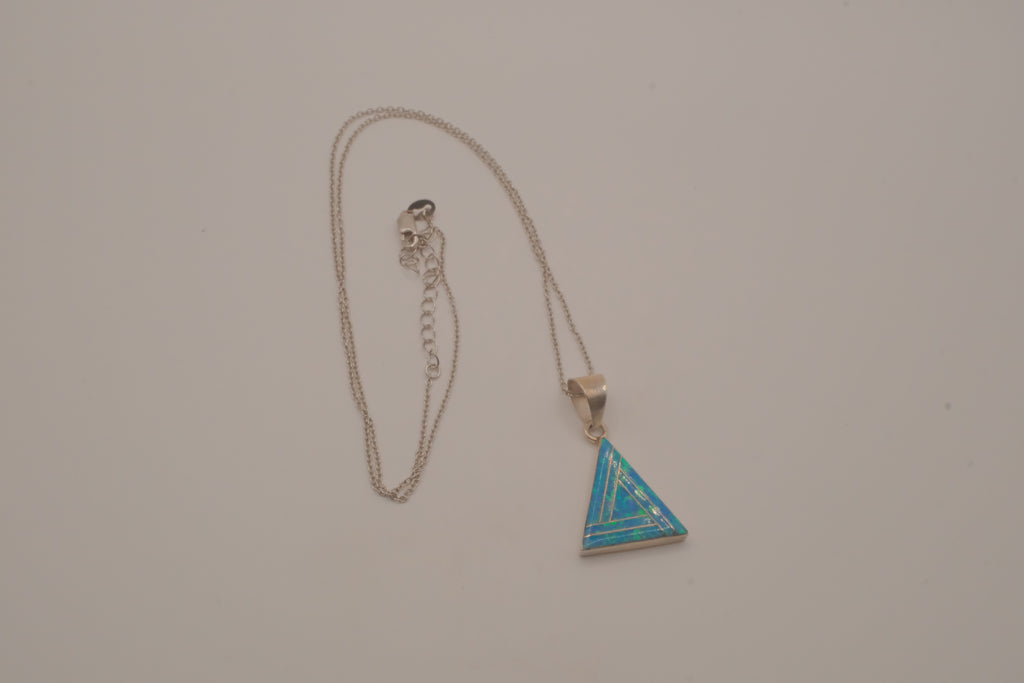 Sterling silver geometric triangle Opal inlay pendant chain