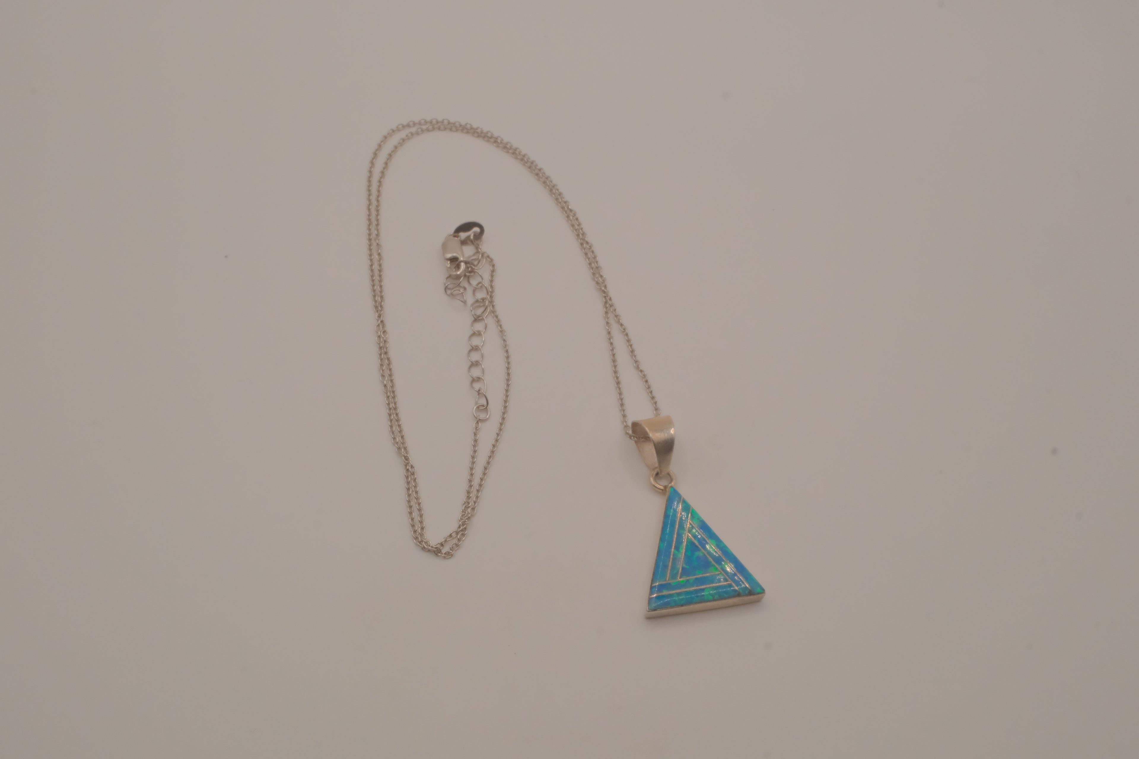 Sterling silver geometric triangle Opal inlay pendant chain