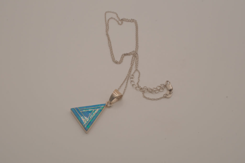 Sterling silver geometric triangle Opal inlay pendant chain