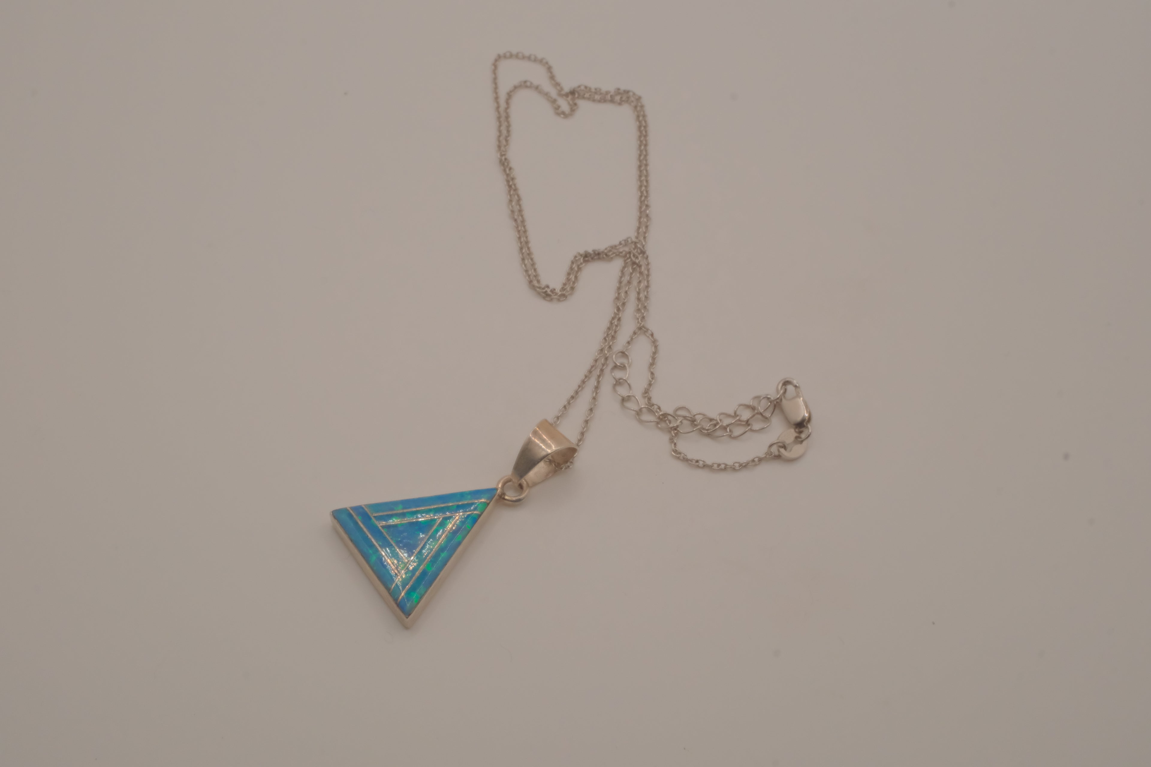 Sterling silver geometric triangle Opal inlay pendant chain