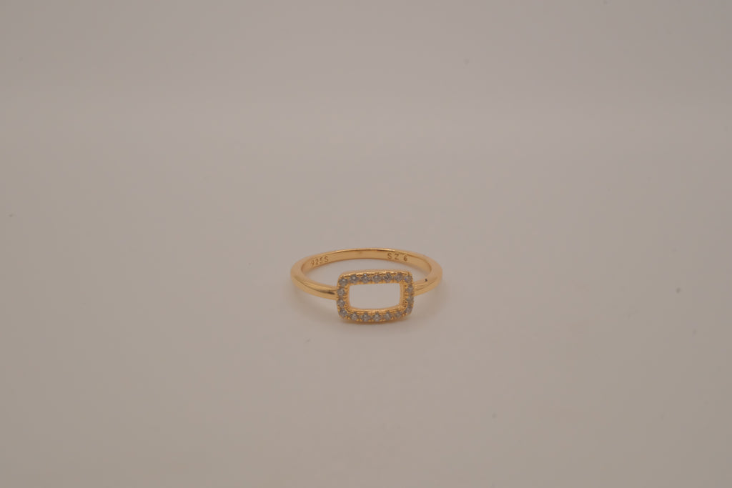Gold-plated 925 sterling silver geometric open rectangle halo ring