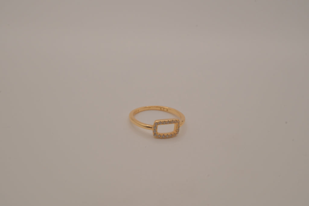 Gold-plated 925 sterling silver geometric open rectangle halo ring