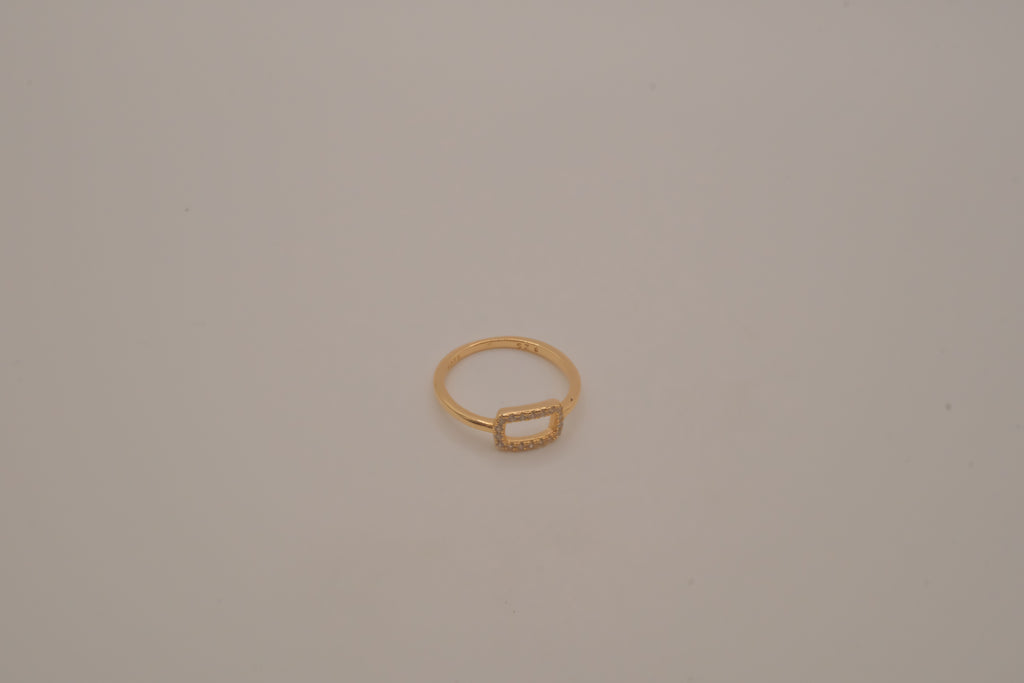 Gold-plated 925 sterling silver geometric open rectangle halo ring