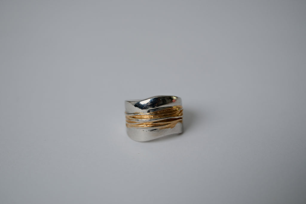 Vintage Two-toned Sterling Silver Textured Ring