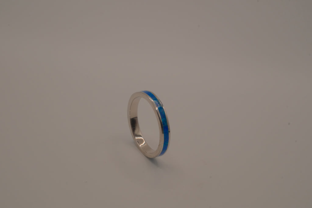 Blue Fire Opal Inlay Full Eternity Band Ring