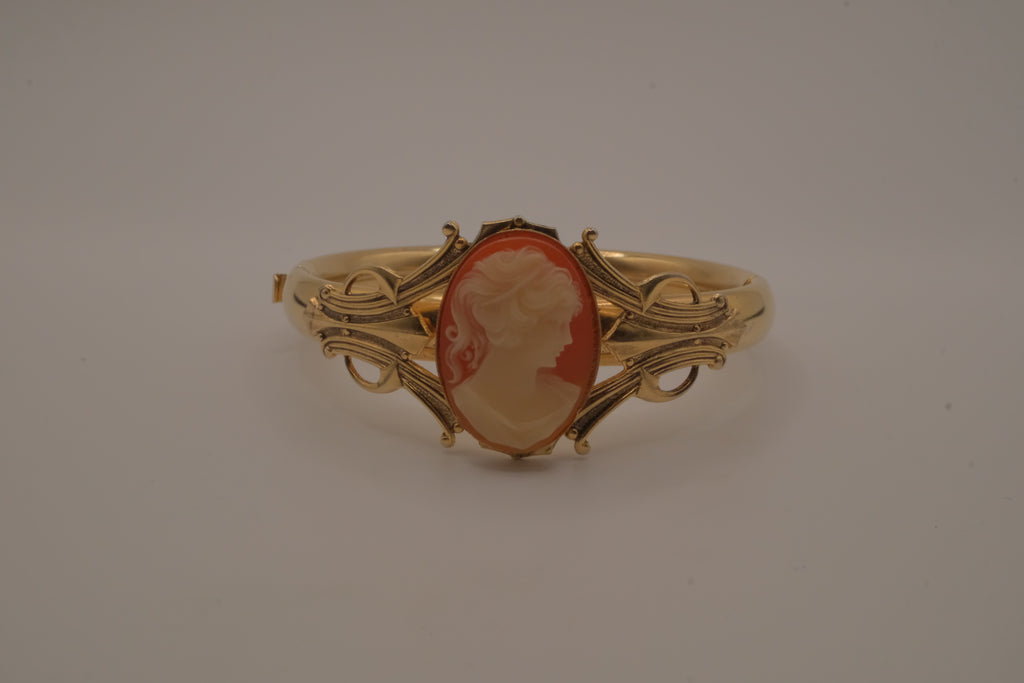 Vintage gold cameo bangle bracelet