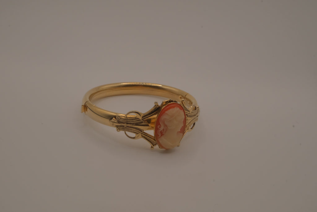 Vintage gold cameo bangle bracelet