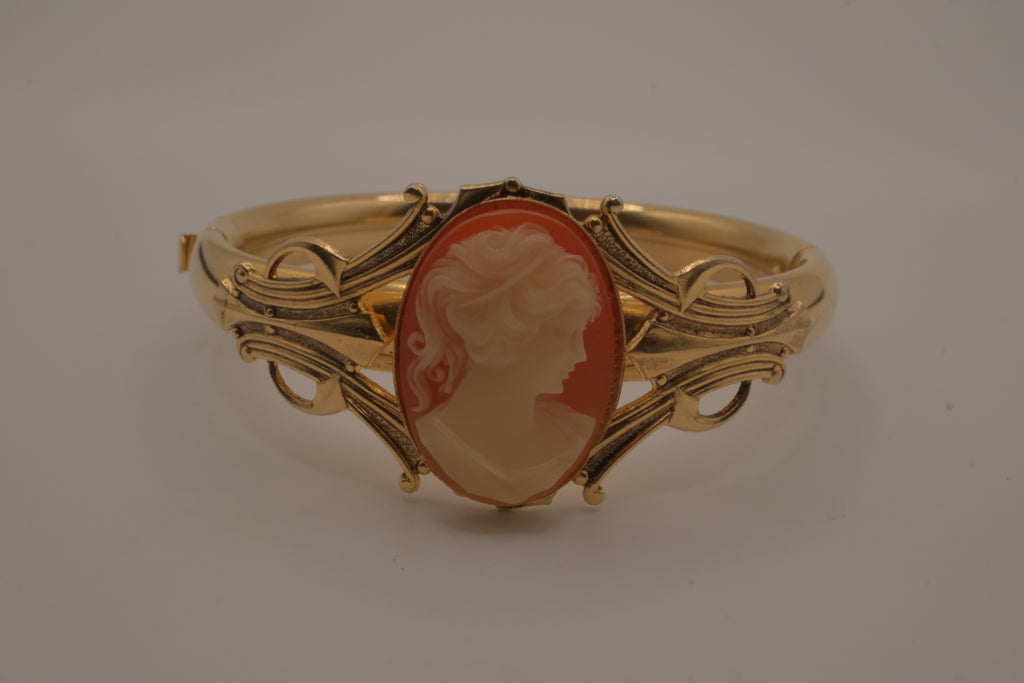 Vintage gold cameo bangle bracelet