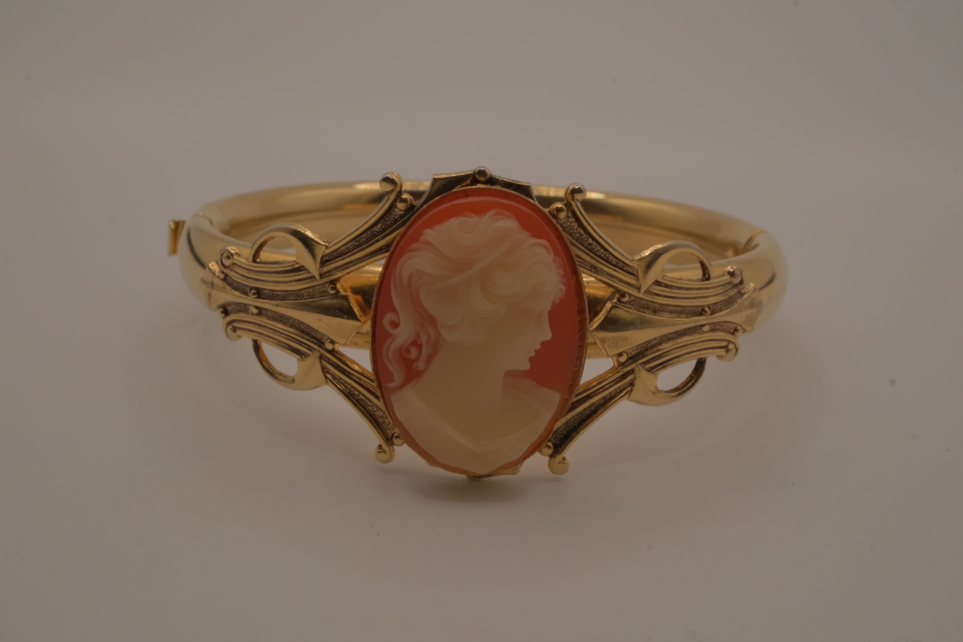 Vintage gold cameo bangle bracelet