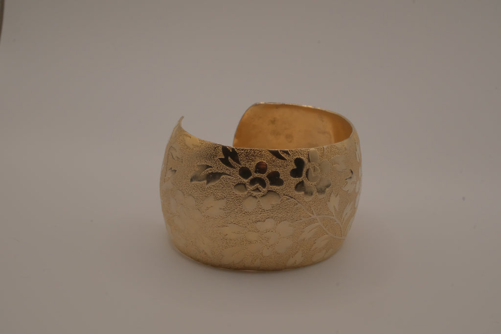 Vintage gold-toned floral engraved cuff bracelet