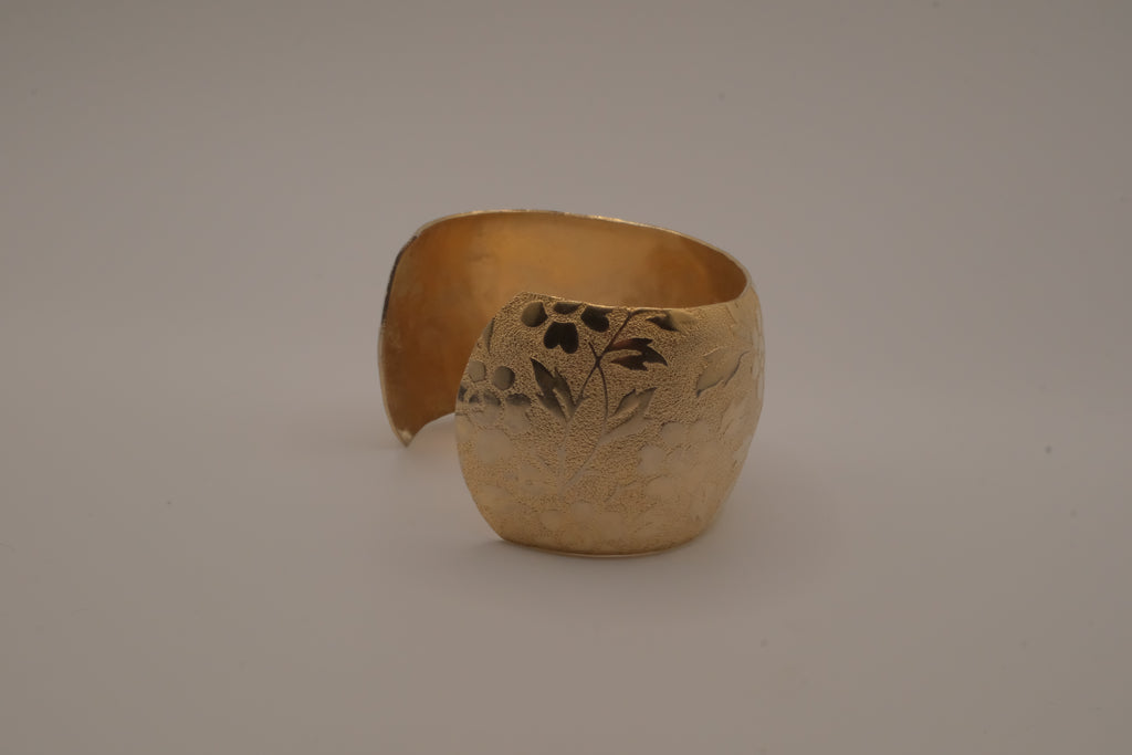 Vintage gold-toned floral engraved cuff bracelet