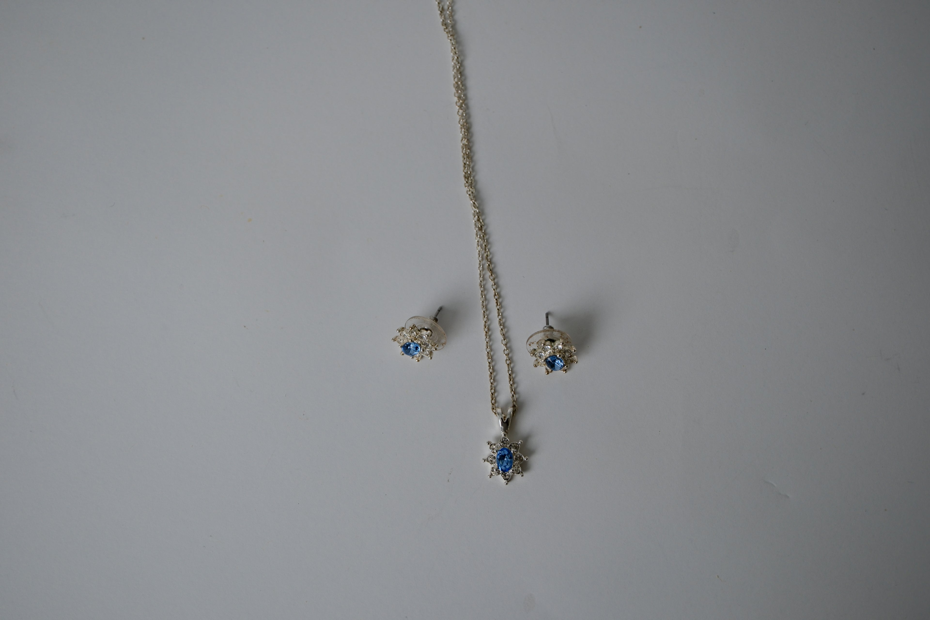 Vintage Oval Cut Blue Stone Necklace with Earrings