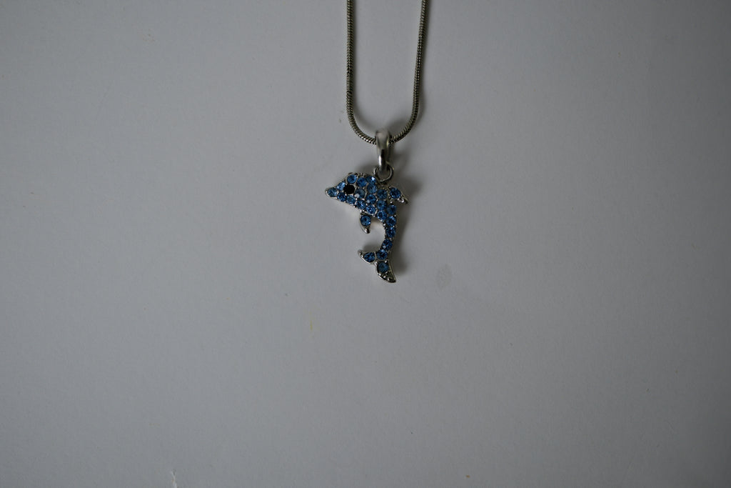 Vintage Sterling Silver Dolphin Rhinestone Necklace