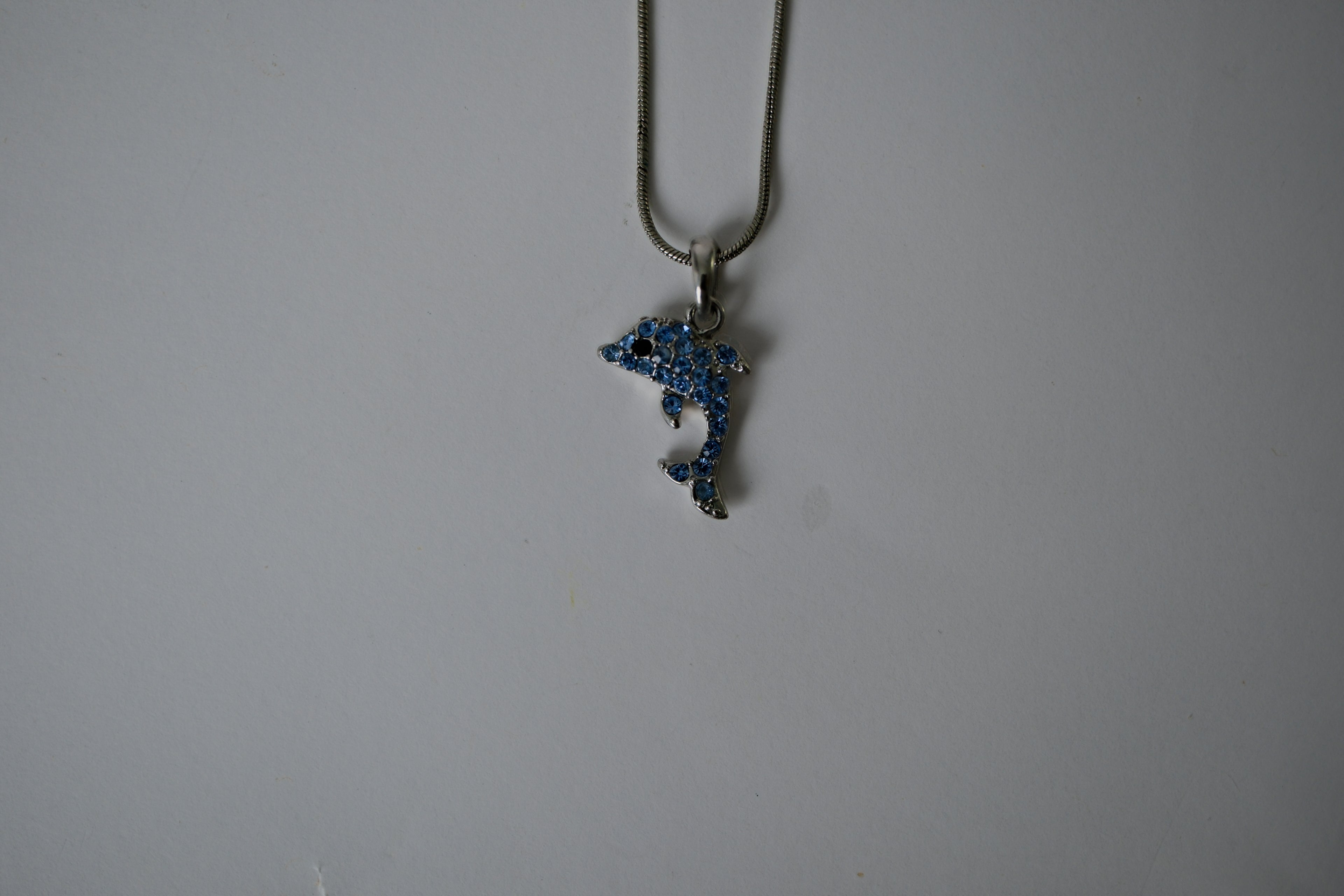 Vintage Sterling Silver Dolphin Rhinestone Necklace
