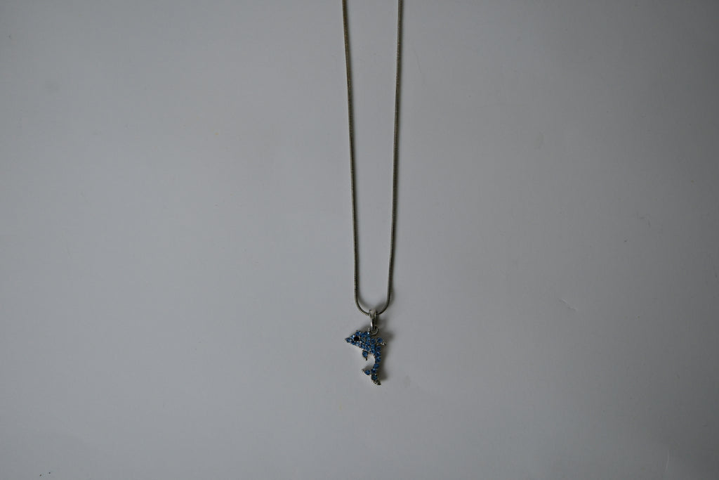 Vintage Sterling Silver Dolphin Rhinestone Necklace