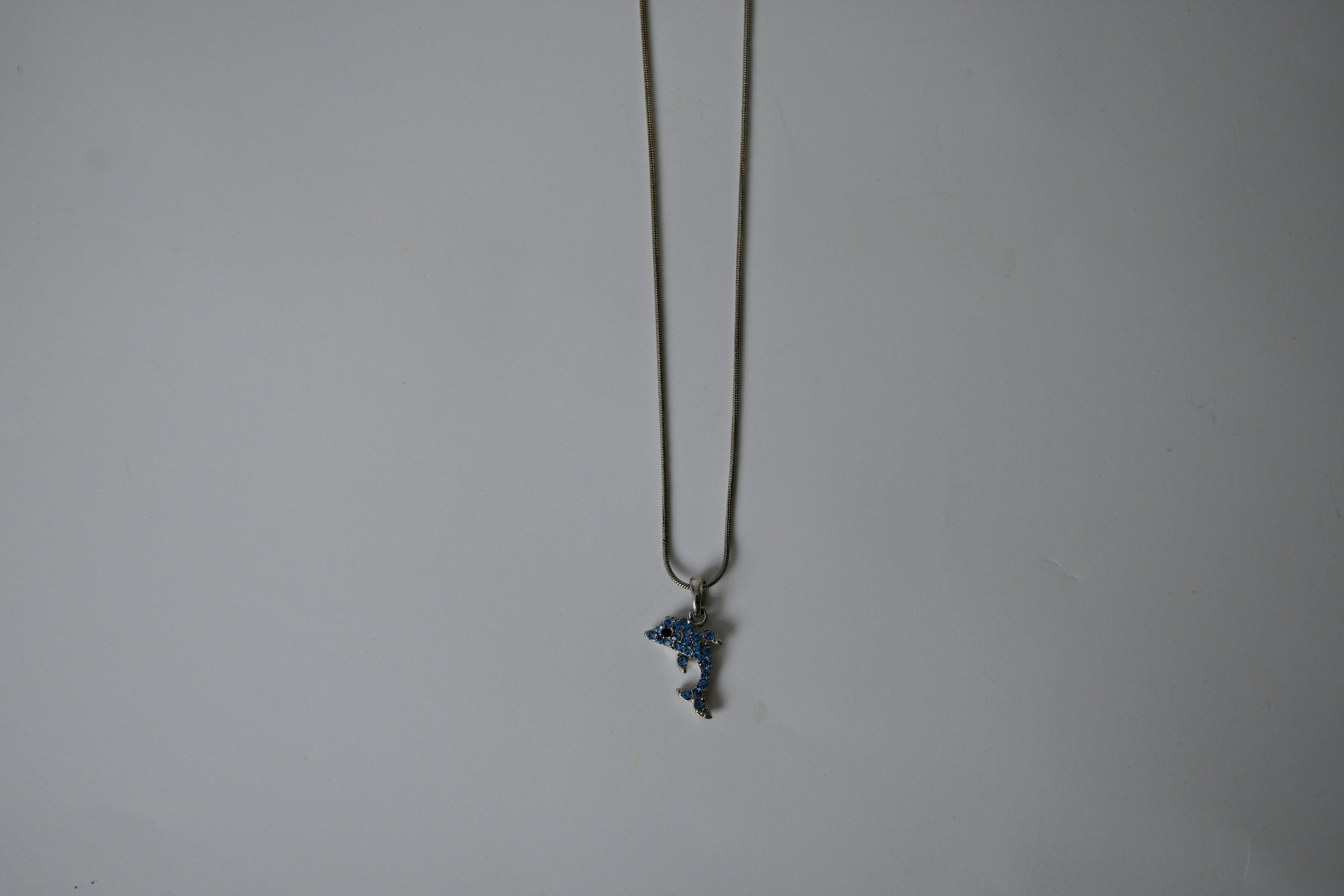 Vintage Sterling Silver Dolphin Rhinestone Necklace