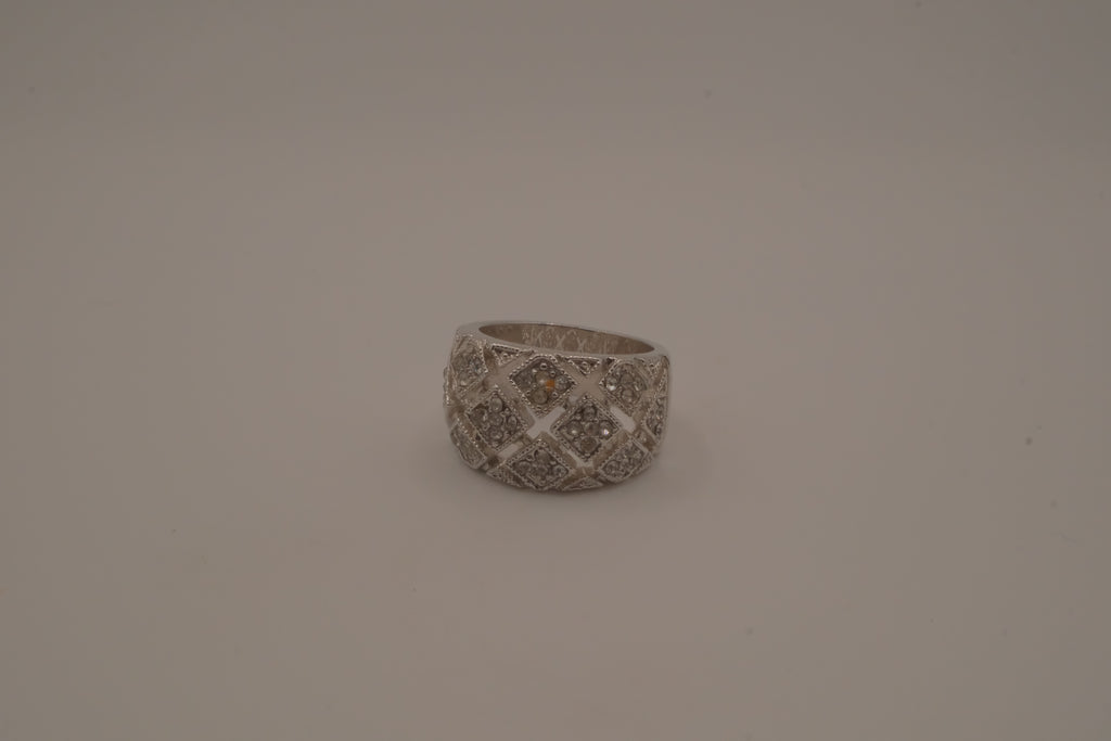 Silver tone geometric lattice cocktail ring