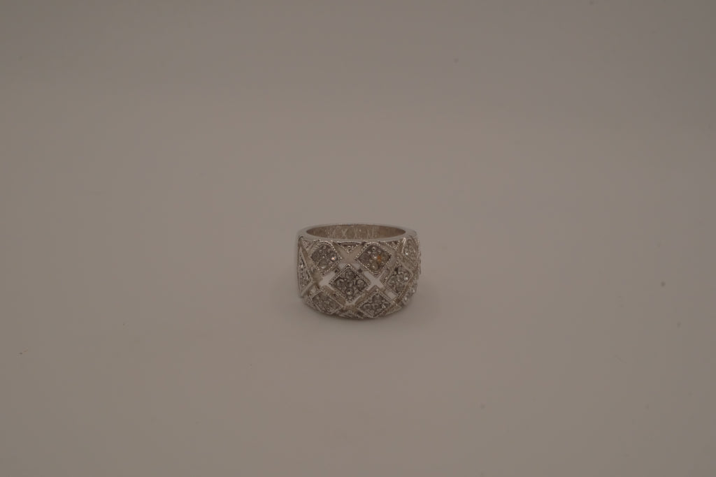 Silver tone geometric lattice cocktail ring