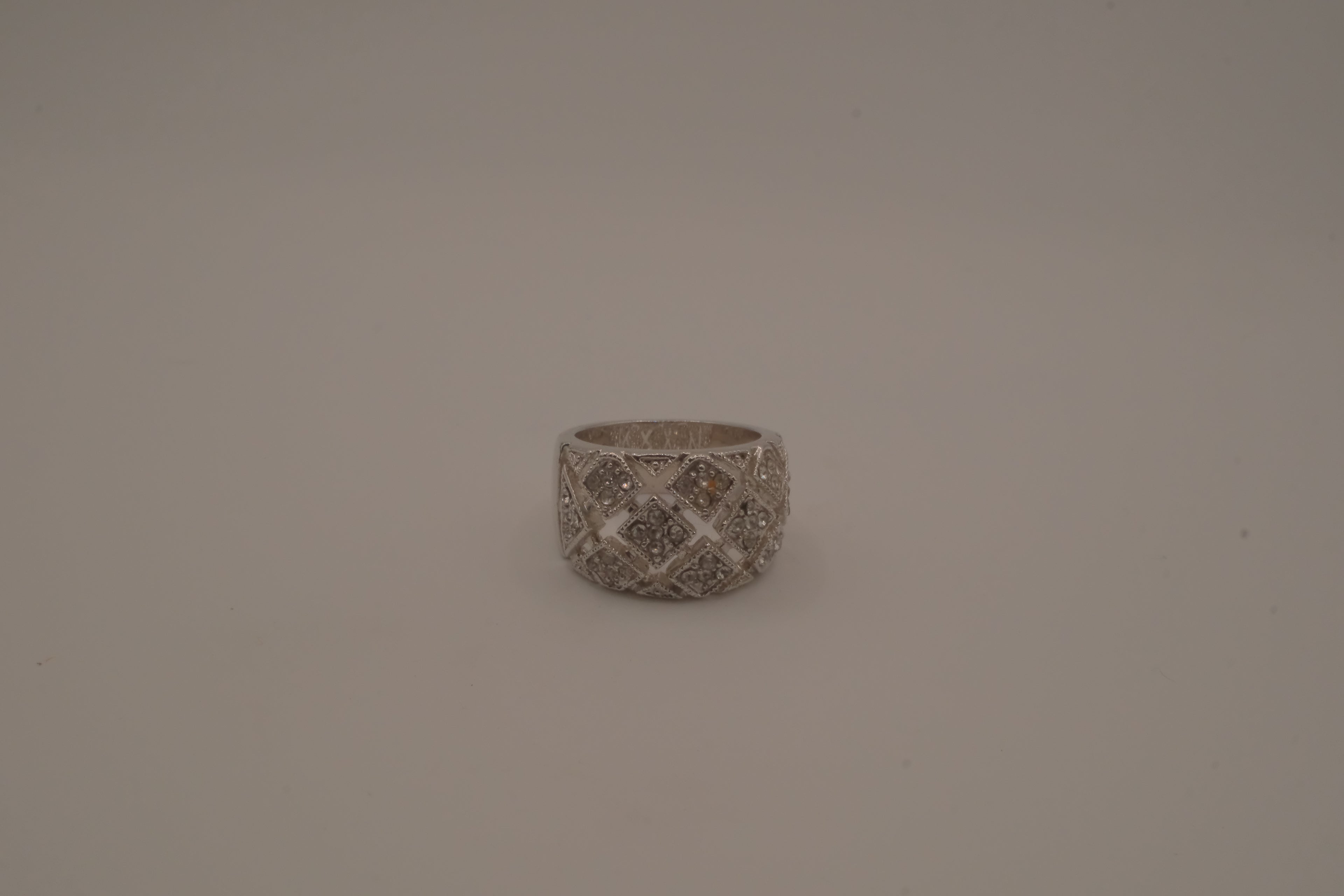 Silver tone geometric lattice cocktail ring