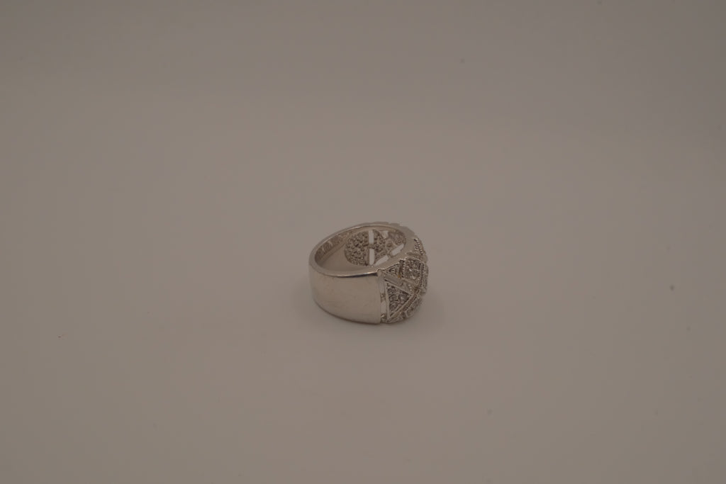 Silver tone geometric lattice cocktail ring