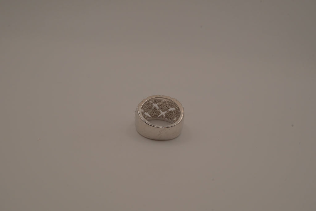 Silver tone geometric lattice cocktail ring