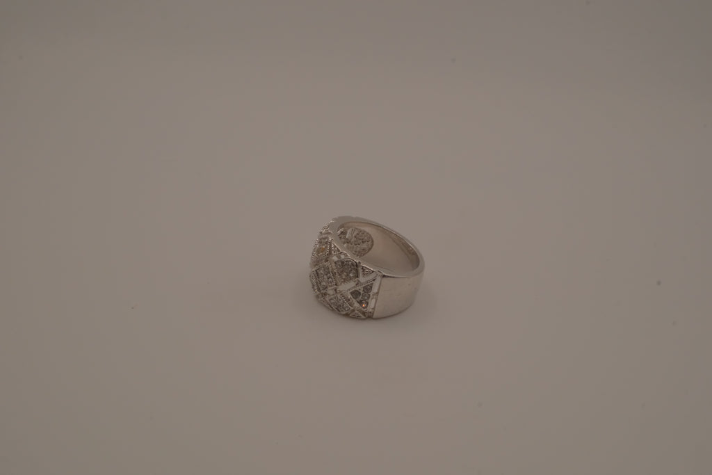 Silver tone geometric lattice cocktail ring