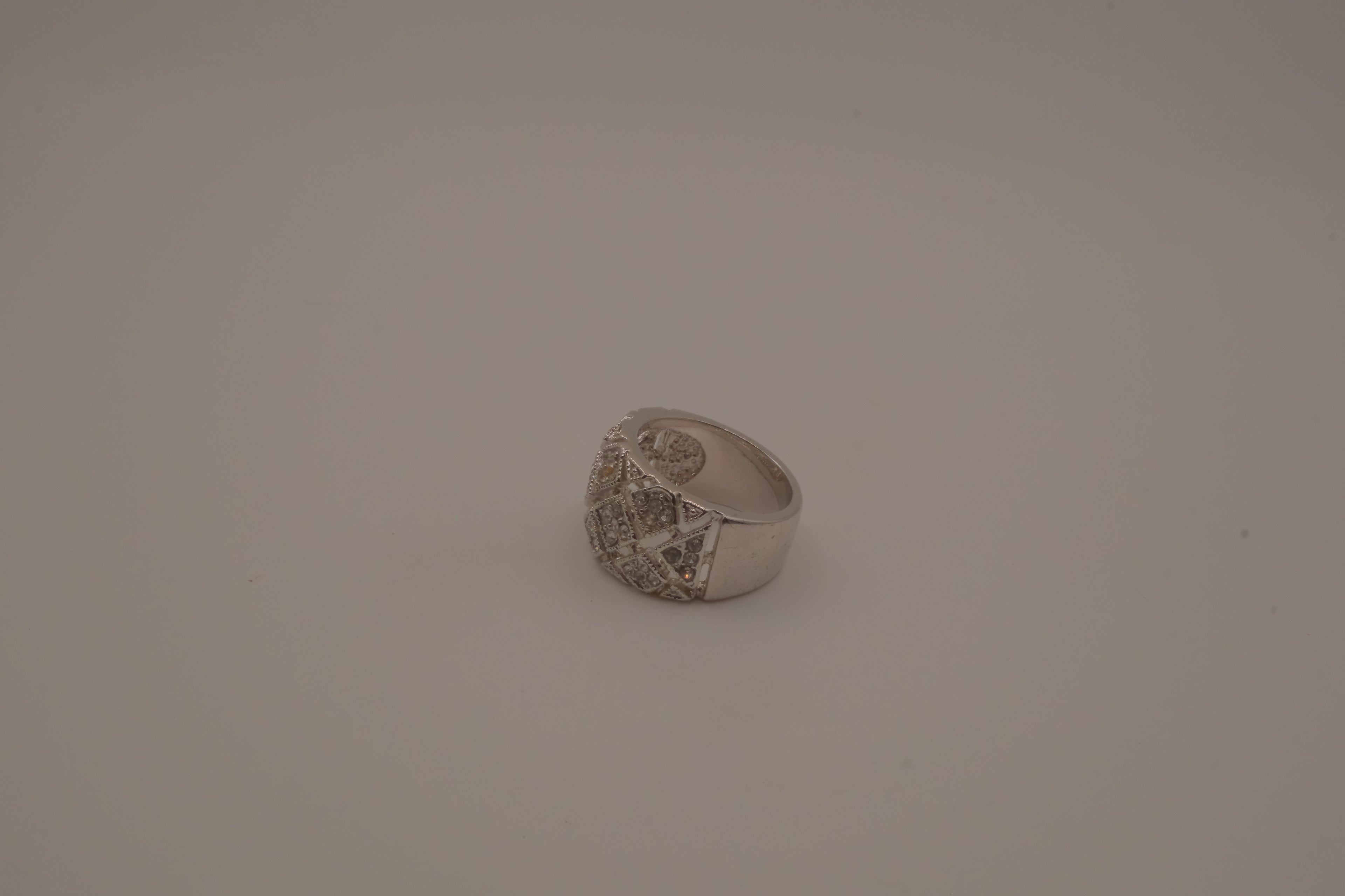 Silver tone geometric lattice cocktail ring
