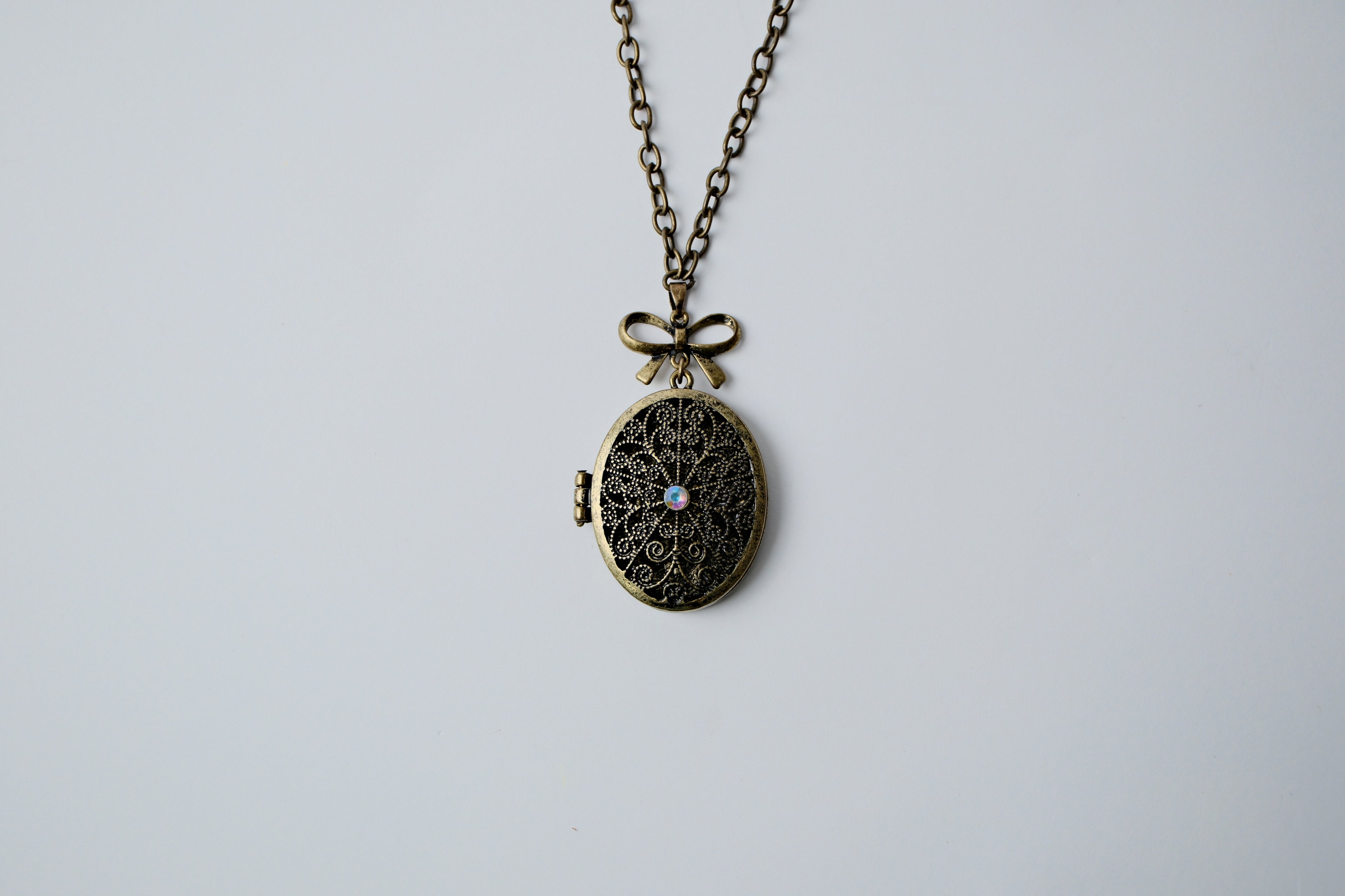 Vintage Bronze Bow Locket Necklace