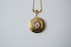 Vintage Gold Petit Point Flower Locket Necklace